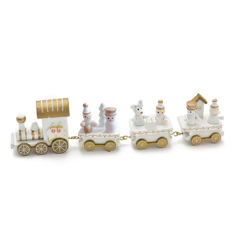 Tren de madera creativo de 4 secciones, adornos navideños para niños, regalos de Navidad para guardería, arte de madera de escritorio