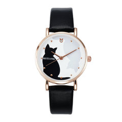 Adorable cartoon cat girl children's watch for girls, middle school students, Korean version, simple origami style, strap quartz women's watch