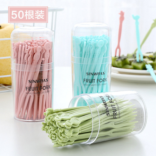 50 pieces disposable household tableware fruit fork dessert cake cute creative salad fork fruit pick set