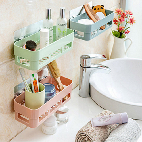 Triangular rectangular strong non-marking bathroom storage rack kitchen wall-mounted drain storage rack bathroom storage rack