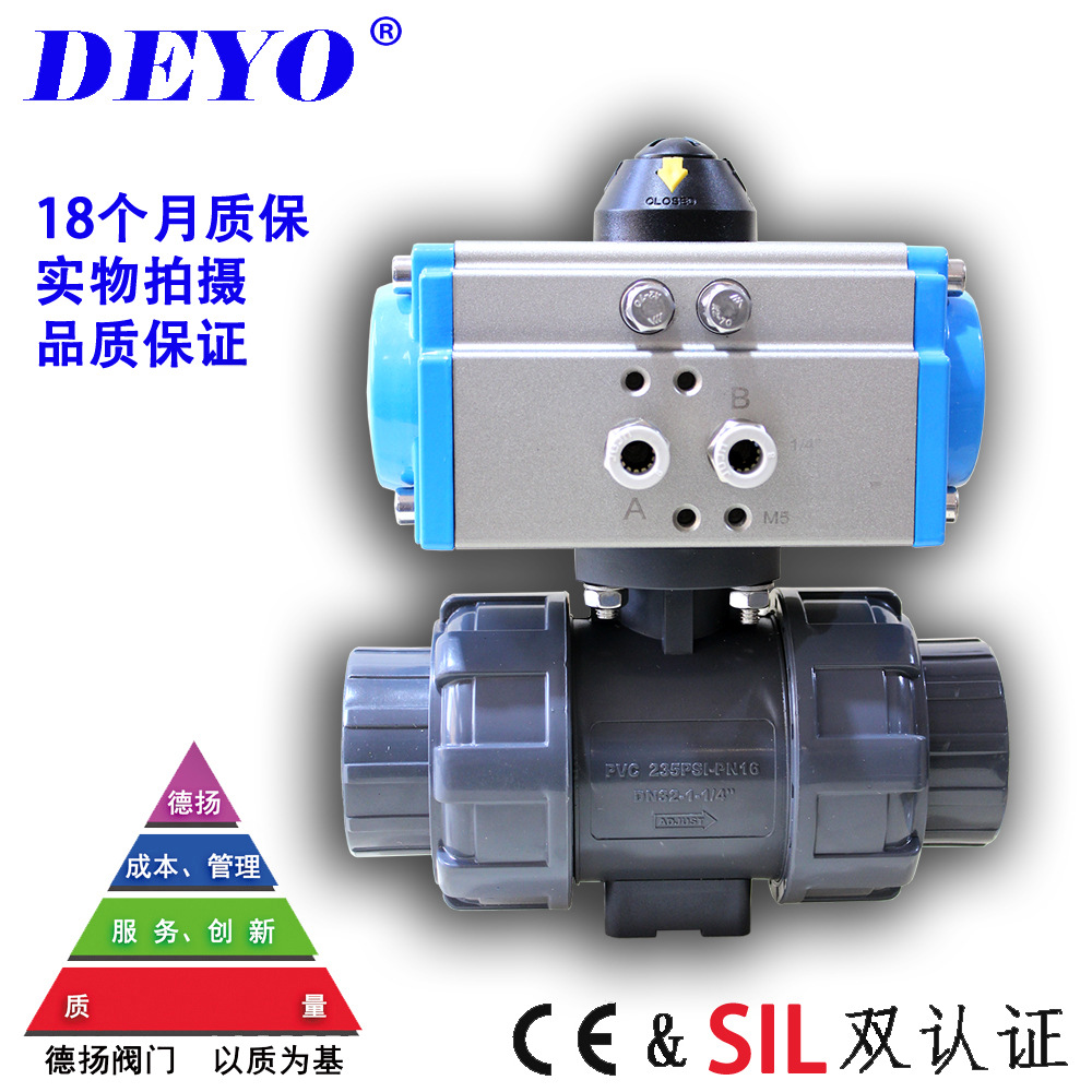 UQ621F气动UPVC球阀 PPH/CPVC/PVDF塑料 ANSI/JIS/DIN双由令承插