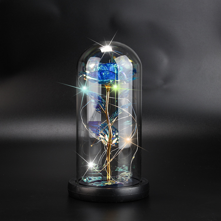 Cruz-frontera eterna flor Rosa cubierta de vidrio color oro flor música con luces regalo del Día de San Valentín Navidad escritorio pequeños adornos