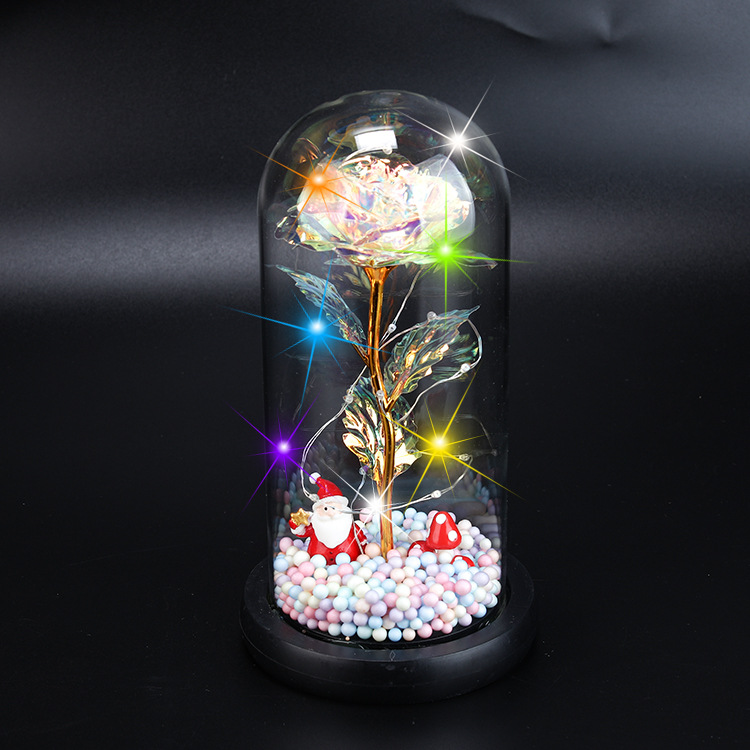 Cruz-frontera eterna flor Rosa cubierta de vidrio color oro flor música con luces regalo del Día de San Valentín Navidad escritorio pequeños adornos