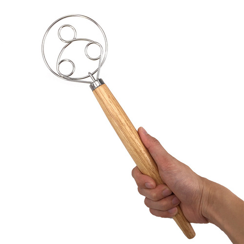 Three-ring oak handle flour coil mixer, dough mixer, Danish flour mixing stick egg beater