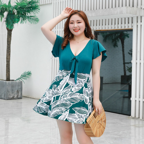 Hot spring swimsuit for women 2024 new large size one-piece boxer fat MM Korean version new fattened loose flesh-covering swimsuit