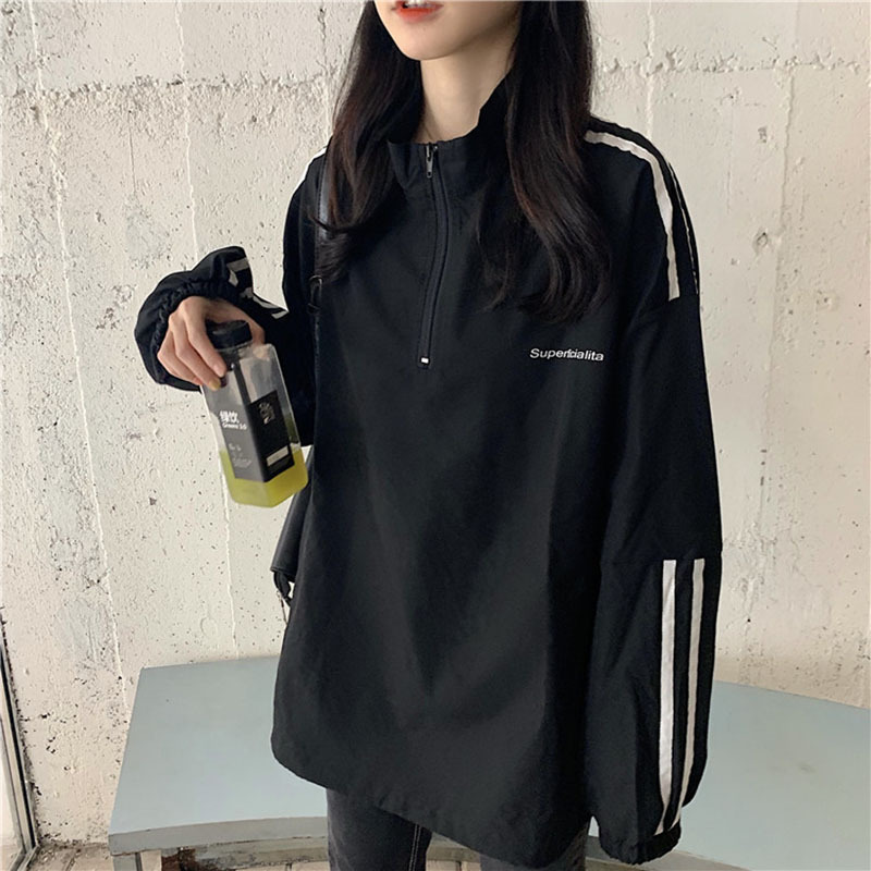 Cotton Trendy Zip-Up Sweatshirt for Women, Spring and Autumn Thin Style, 2025 New Korean Version, Striped College Style Student Top, Ins Cotton Trendy Zip-Up Sweatshirt for Women, Spring and Autumn Thin Style, 2025 New Korean Version, Striped College Style Student Top, Ins