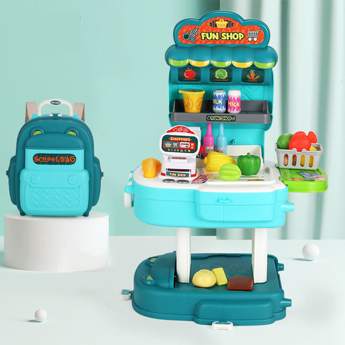 Cross-border children's simulation kitchen tableware cosmetics tools supermarket play house backpack pet doctor school bag toys