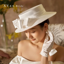 法式白色蝴蝶結赫本風新娘婚紗禮帽女復古氣質名媛宴會頭飾帽子