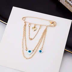 Fashionable temperament personality devil's eye tear drop crystal gold coin brooch chain tassel badge bee sweater chest flower