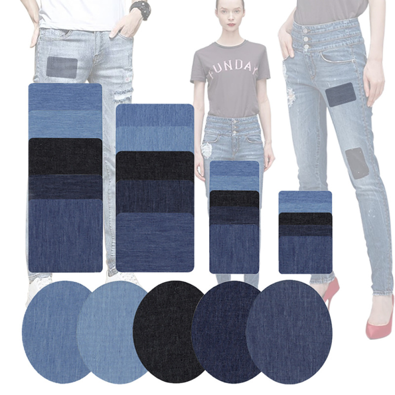 In-Stock Denim Iron-On Patches, Square and Oval Adhesive Patches for Repairing Elbows, Pants, and Knees, DIY Cutting