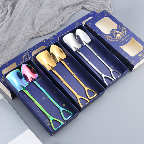 V stainless steel iron catalpa spoon watermelon shovel spoon dessert ice cream spoon engineer iron catalpa flat tip spoon western food tableware spoon