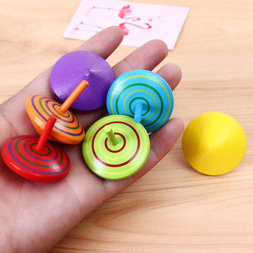 Wooden small top desktop parent-child nostalgic toy kindergarten gift children's baby toy georotational color