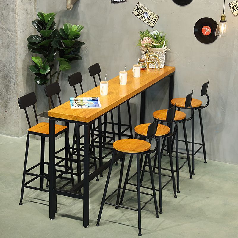 Nordic household solid wood iron high-leg table and chair milk tea shop wall-mounted long table casual simple retro bar table