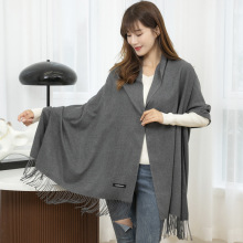 羊绒围巾女冬季纯色流苏空调巾仿羊绒披肩保暖灰色秋冬男士围巾