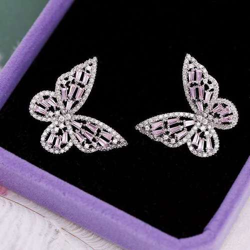 Amazon cross-border fashion hollow zircon temperament butterfly earrings new trend cold style earrings earrings for women