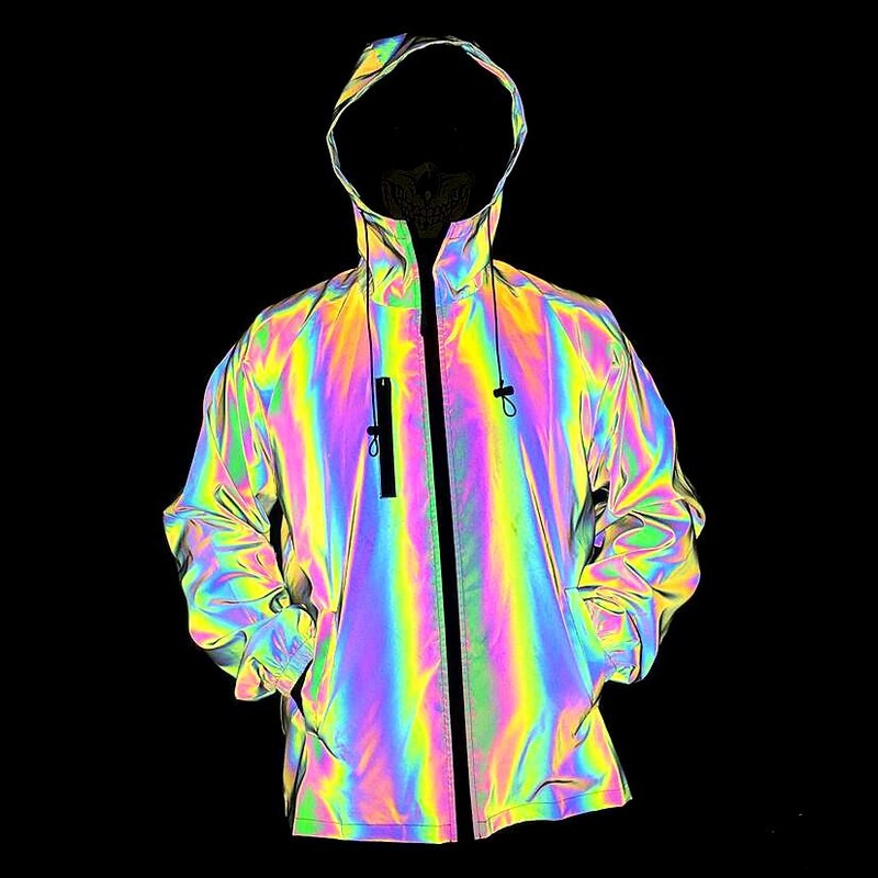 Autumn and Winter New Colorful Reflective Jacket European and American Men's Clothing Cross-Border Amazon Colorful Laser Large Size Hooded Jacket