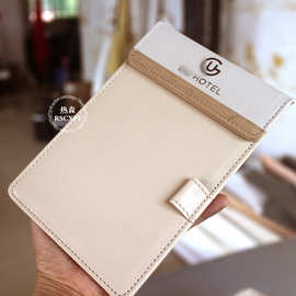 客房磁铁木纹a6便签本皮革收银夹酒店留言本账单本买单夹点菜板