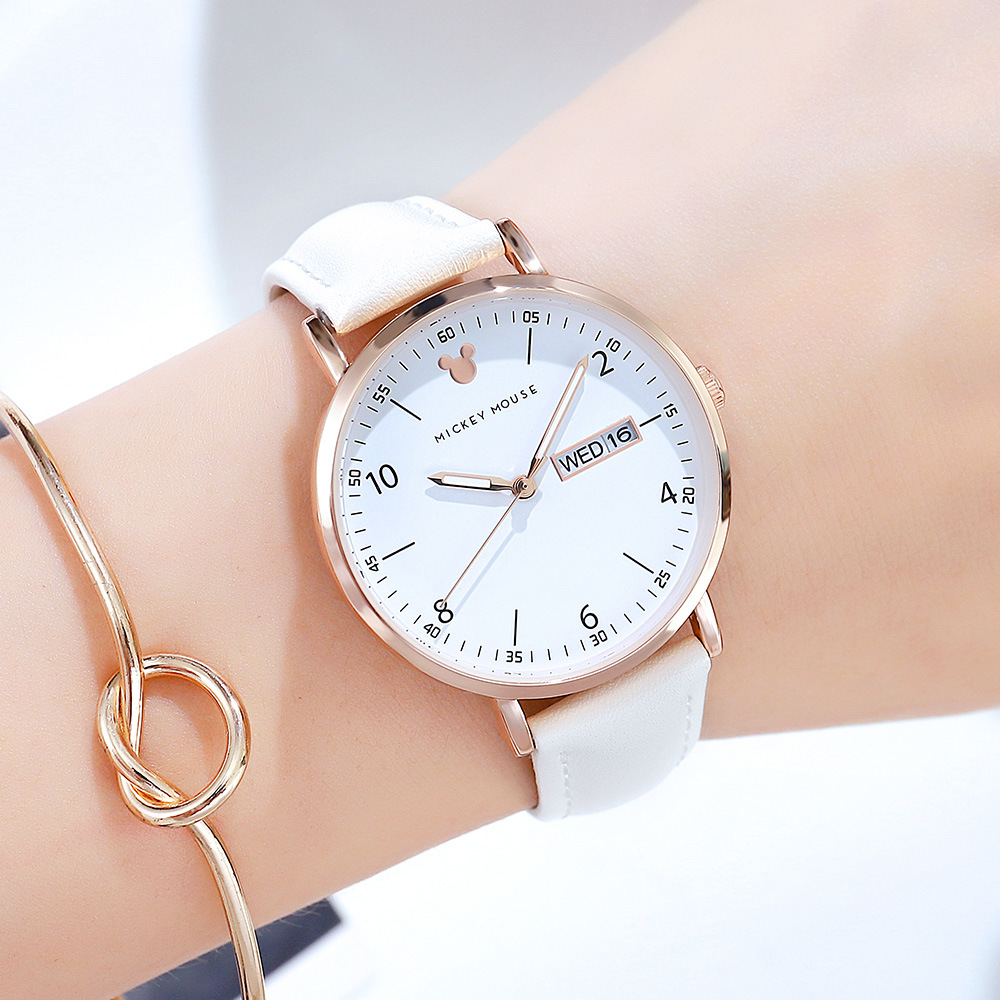 Disney Watch Double Calendar Korean Fashion Trend Large Dial Quartz Watch Student Mesh Band Women's Watch 209/269