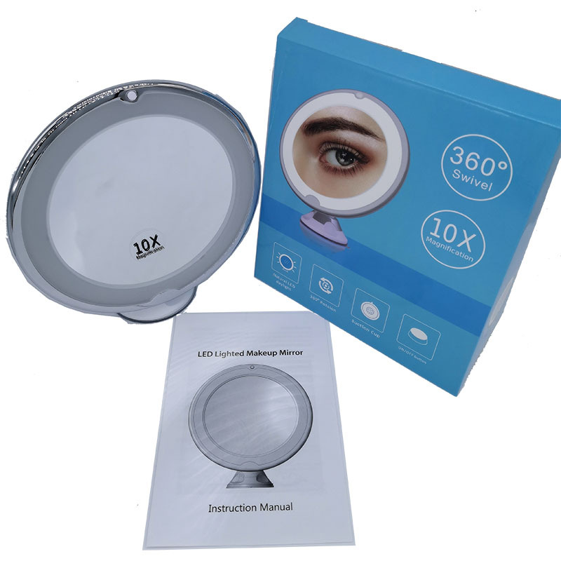 10X ampliación transfronteriza LED Luz de relleno espejo de maquillaje espejo de belleza con luz espejo de baño con ventosa