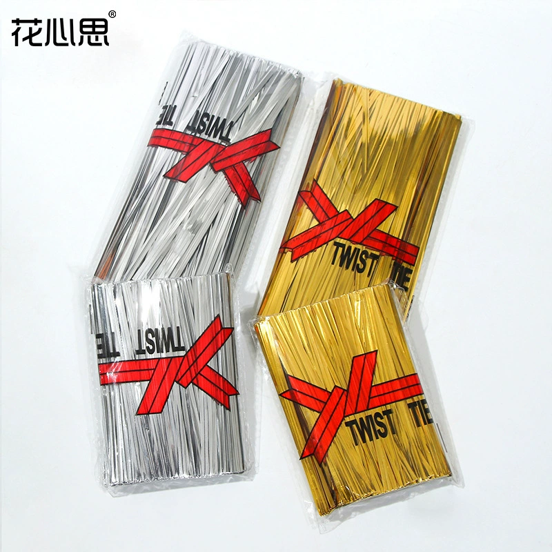 Цветочные материалы для выпечки конфеты упаковки запечатывания галстук Шелковый подарок товара пачка золота и серебра галстук уплотнительная проволока