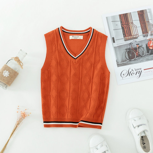 Children's Knit Vest Spring and Autumn Season Unisex College Style Wool Cardigan for Kids School Uniform Compatible