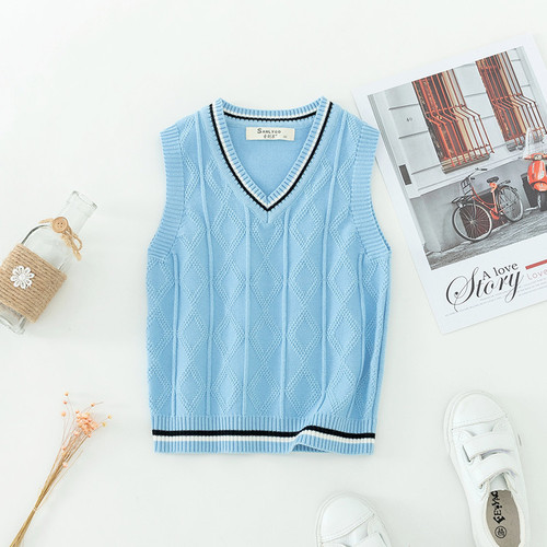 Children's Knit Vest Spring and Autumn Season Unisex College Style Wool Cardigan for Kids School Uniform Compatible