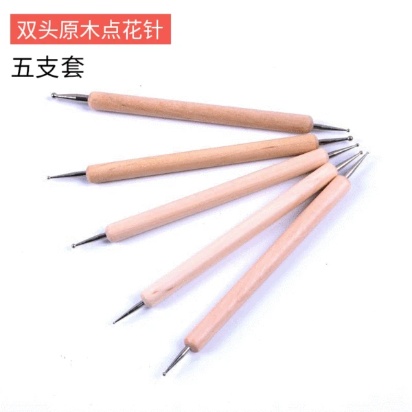 Nail art drill pen double wooden rod flower pen nail polish pull line Pen Nail Polish glue brush 5 nail art set