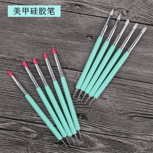 Nail tools double-headed point pen super soft silicone pen dual-use carved hollow pen carving embossing pen 5 sets