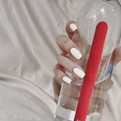 Long white matte nail art with square tips, reusable nail sticker set, wearable nail piece.