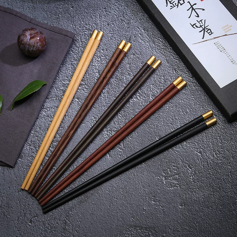 Copper chopsticks, set, long wooden tableware, Chinese style