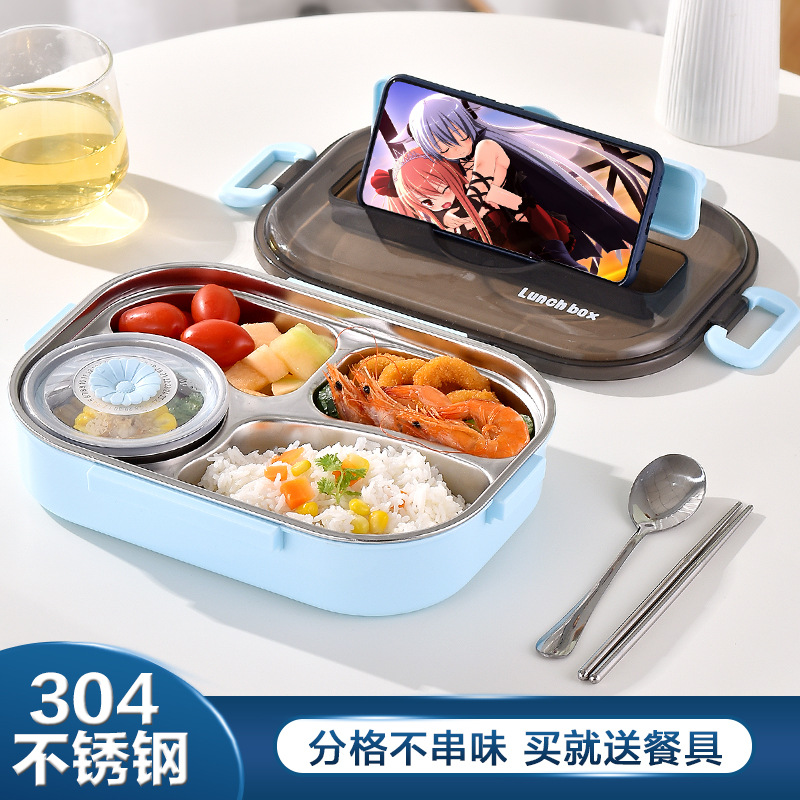 Caja de almuerzo rápida de acero inoxidable 304, doble capa, sellada, portátil