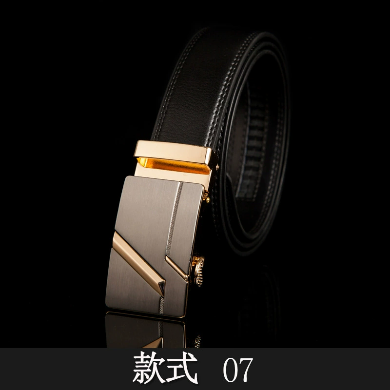 Men’s genuine leather ratchet belt, two‑layer cowhide, adjustable 110–125 cm
