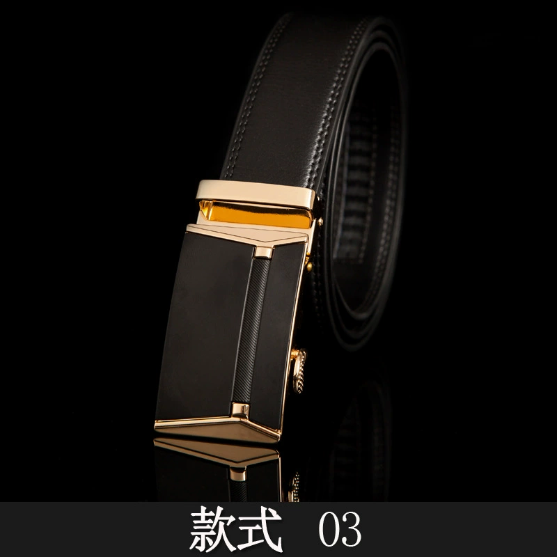 Men’s genuine leather ratchet belt, two‑layer cowhide, adjustable 110–125 cm