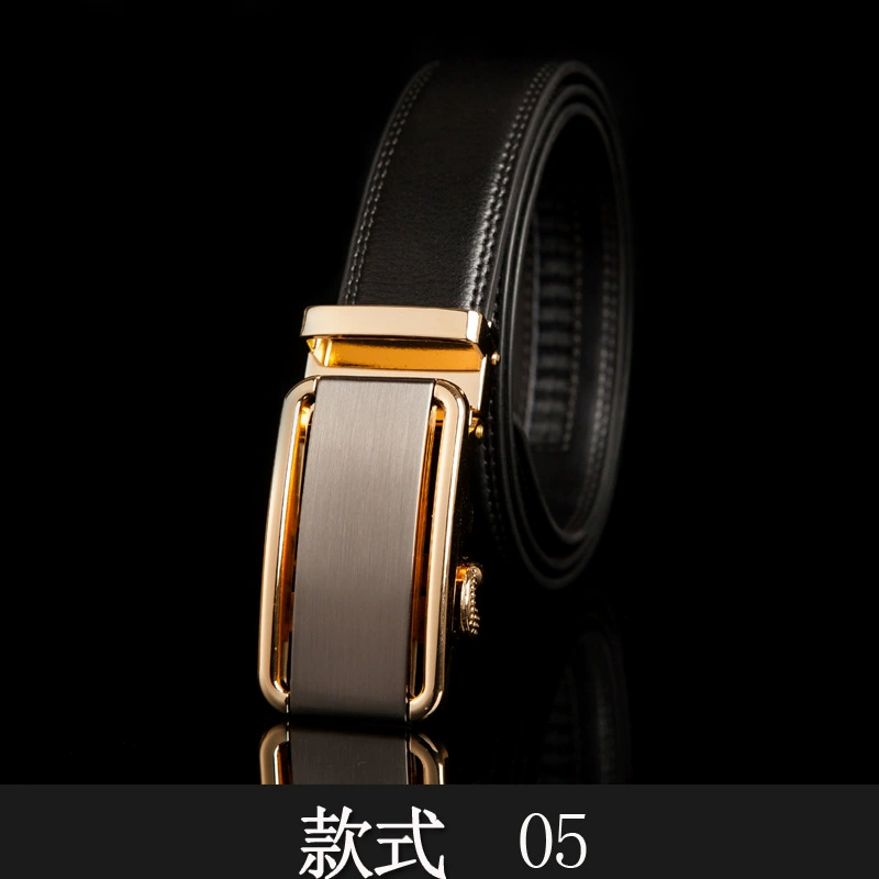 Men’s genuine leather ratchet belt, two‑layer cowhide, adjustable 110–125 cm