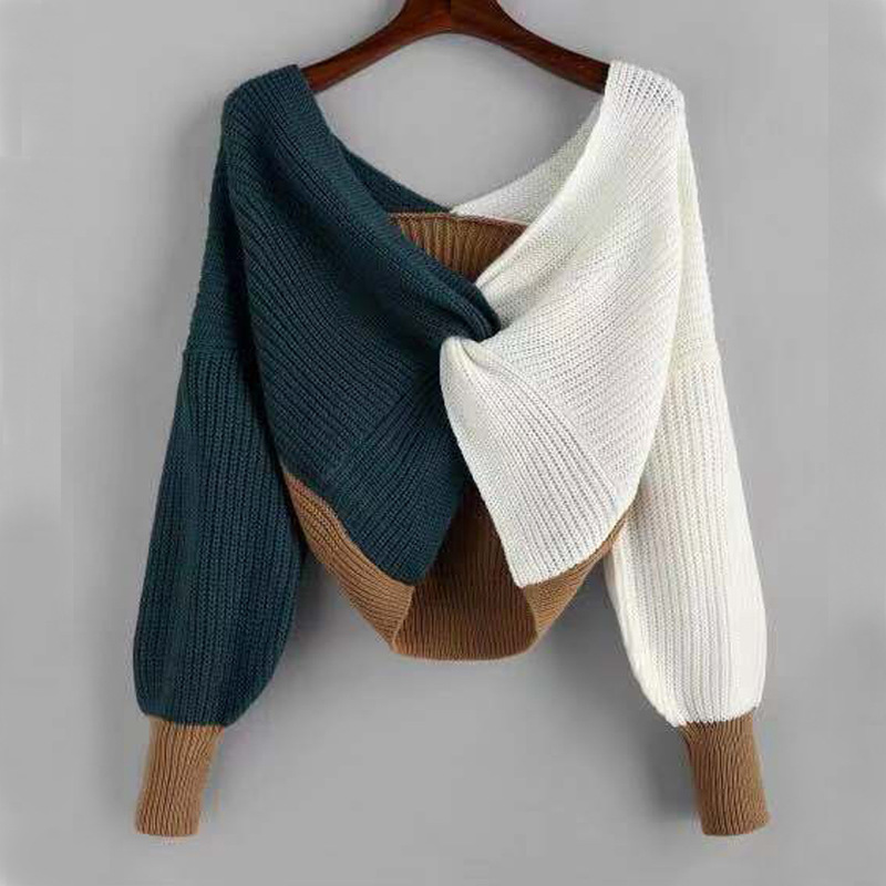 2026 Autumn/Winter Foreign Trade Hot-Selling Unique Floral Women's Top with Twisted Waist, Multi-Layered Color-Block Design, Sexy Waist-Exposing Knitted Sweater