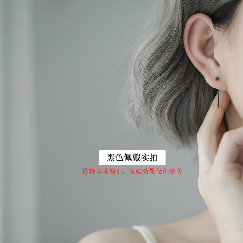S925 pendientes cuadrados de plata esterlina elegante fresco corto estilo coreano simple estudiante mini pendientes