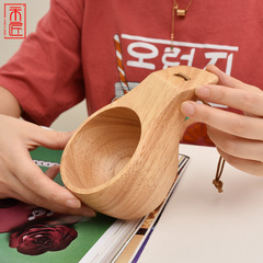 Nordic Rubber Wood Handle Milk Coffee Outdoor Portable Creative Wooden Cup Finland Pocket Cup