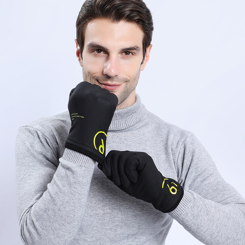 Warm gloves men's winter printed touch screen plus velvet thickening screw waterproof and windproof cycling and cold-resistant electric bicycle gloves