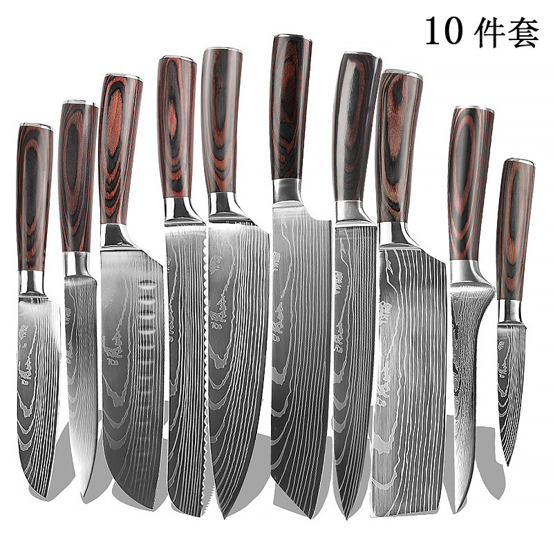 彩木柄8件套刀8寸厨师刀厨房刀套装日式刀面包刀切片刀水果刀现货