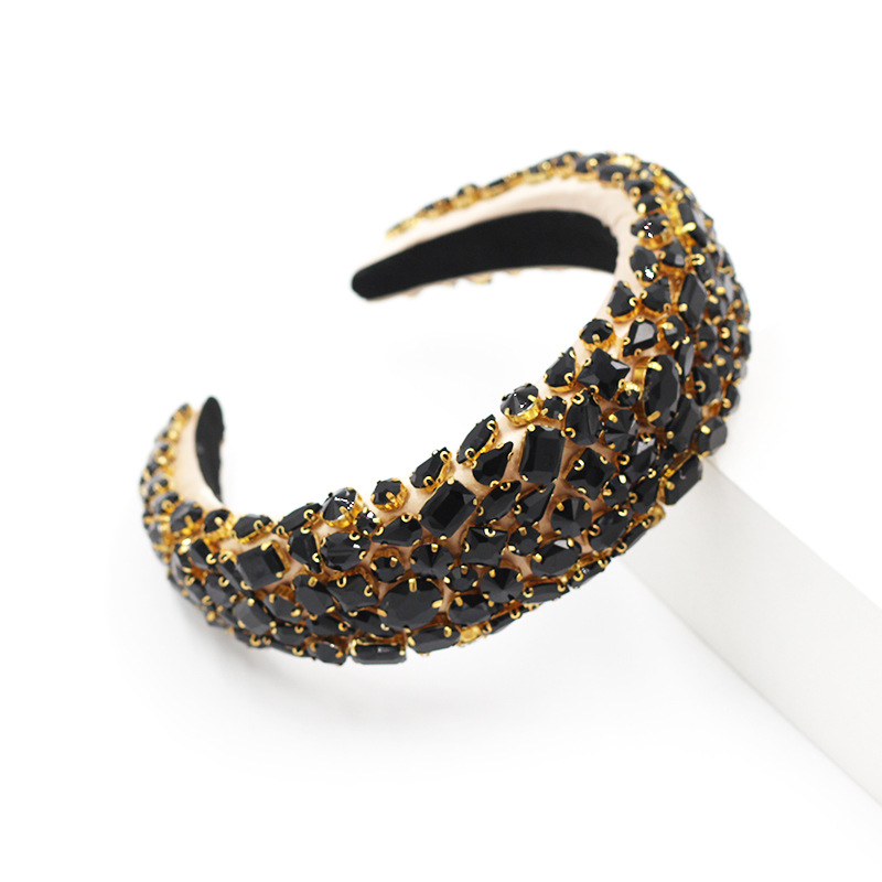 Nueva Europa y América barroco rhinestone diadema geométrica ancho borde completo diamante color moda danza pasarela accesorios para el cabello al por mayor