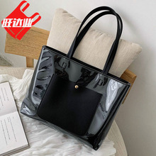 定制光胶pvc单肩手提包防水购物袋 拉链透明有色果冻托特包手提袋