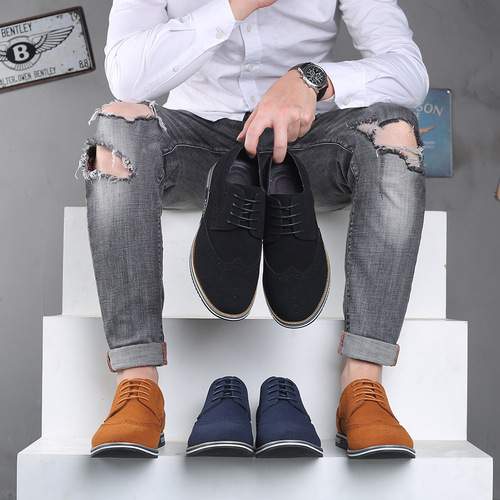 New men's brogue trendy men's shoes casual shoes large size frosted low-top shoes suede British men's shoes