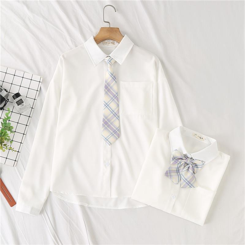 2024 New Japanese Style Jk Uniform Shirt Women's Long Sleeve Student College Style Bow Shirt Bottoming Top Autumn and Winter