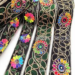 廠家外貿貨源 歐美風格鞋材金線車骨刺繡花邊 彩色特種繡花織帶