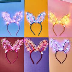 Highlight extended 14-light luminous feather rabbit ear headband night market street stall scenic area children's headband toy