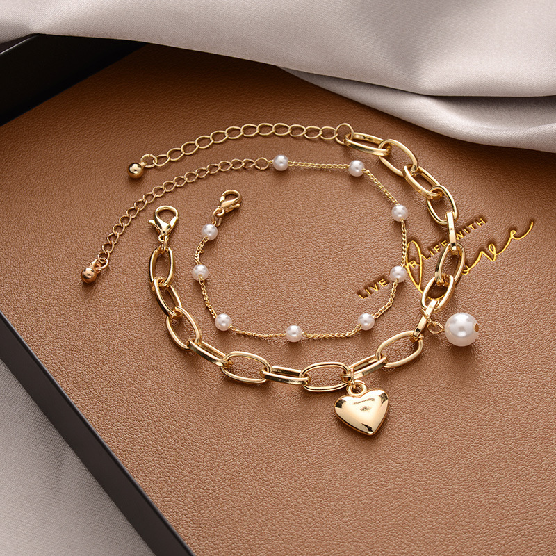 European and American retro double-layer love pearl bracelet men's high-grade feeling ruffian handsome design light luxury niche jewelry wholesale European and American retro double-layer love pearl bracelet men's high-grade feeling ruffian handsome design light luxury niche jewelry wholesale
