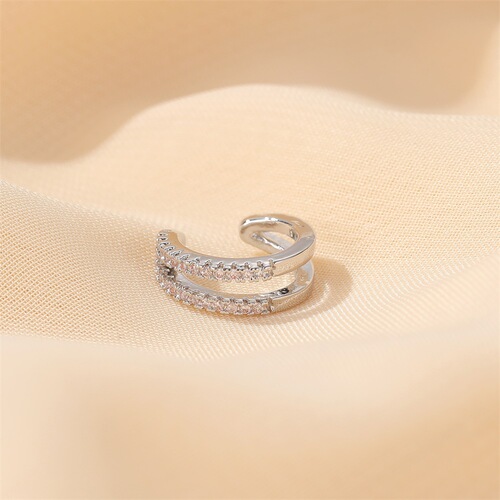 European and American double-layer full-diamond ear clips with personality and temperament, c-shaped ear bone clips, fashionable earrings, simple non-pierced earrings