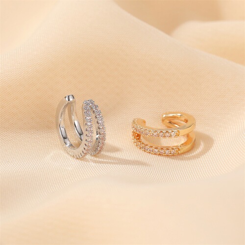 European and American double-layer full-diamond ear clips with personality and temperament, c-shaped ear bone clips, fashionable earrings, simple non-pierced earrings