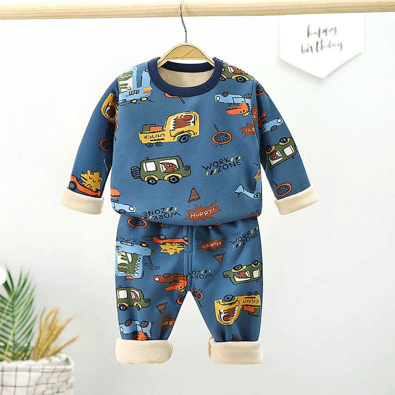 Demi-season children's fleece autumn set, long-sleeve, warm thermal underwear for men and women