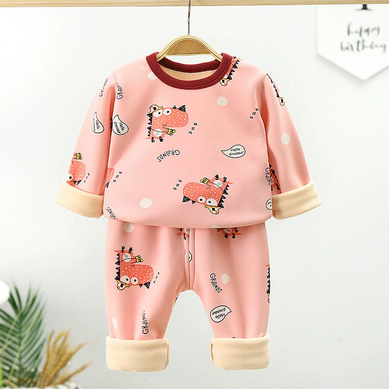 Demi-season children's fleece autumn set, long-sleeve, warm thermal underwear for men and women